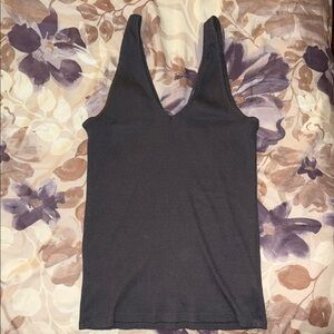 Slim Ribbed V-Neck Tank Top in Black